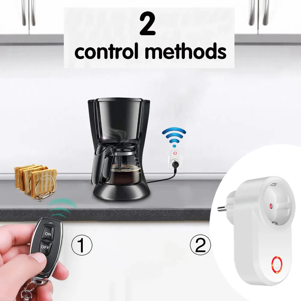 433MHz RF Universal Remote Electric Smart Socket with Remote Control 220V 15A EU Plug Control for Home Appliance/Lamp/Fan