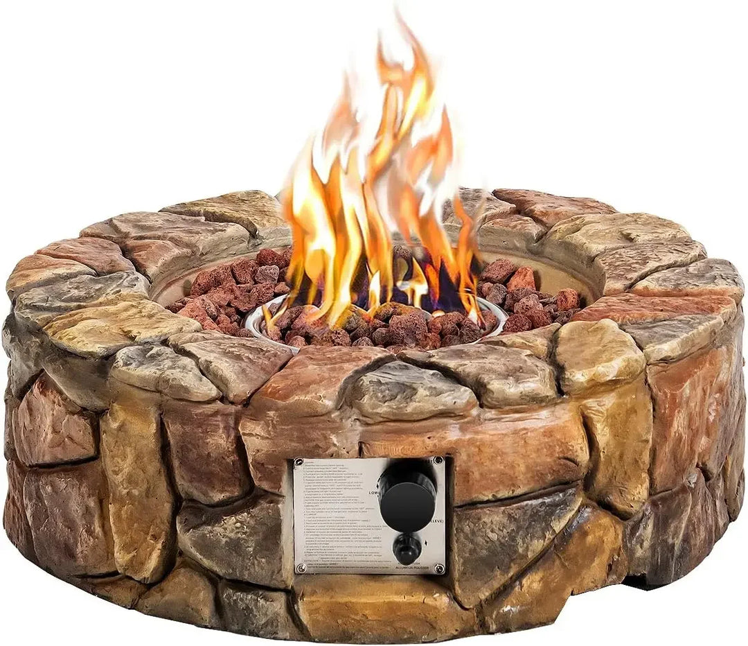 Giantex Gas Fire Pit, 28 Inch 40,000 BTU Propane Fire Pit Outdoor w/Natural Stone, Cover, ETL Certification, Stainless-Steel