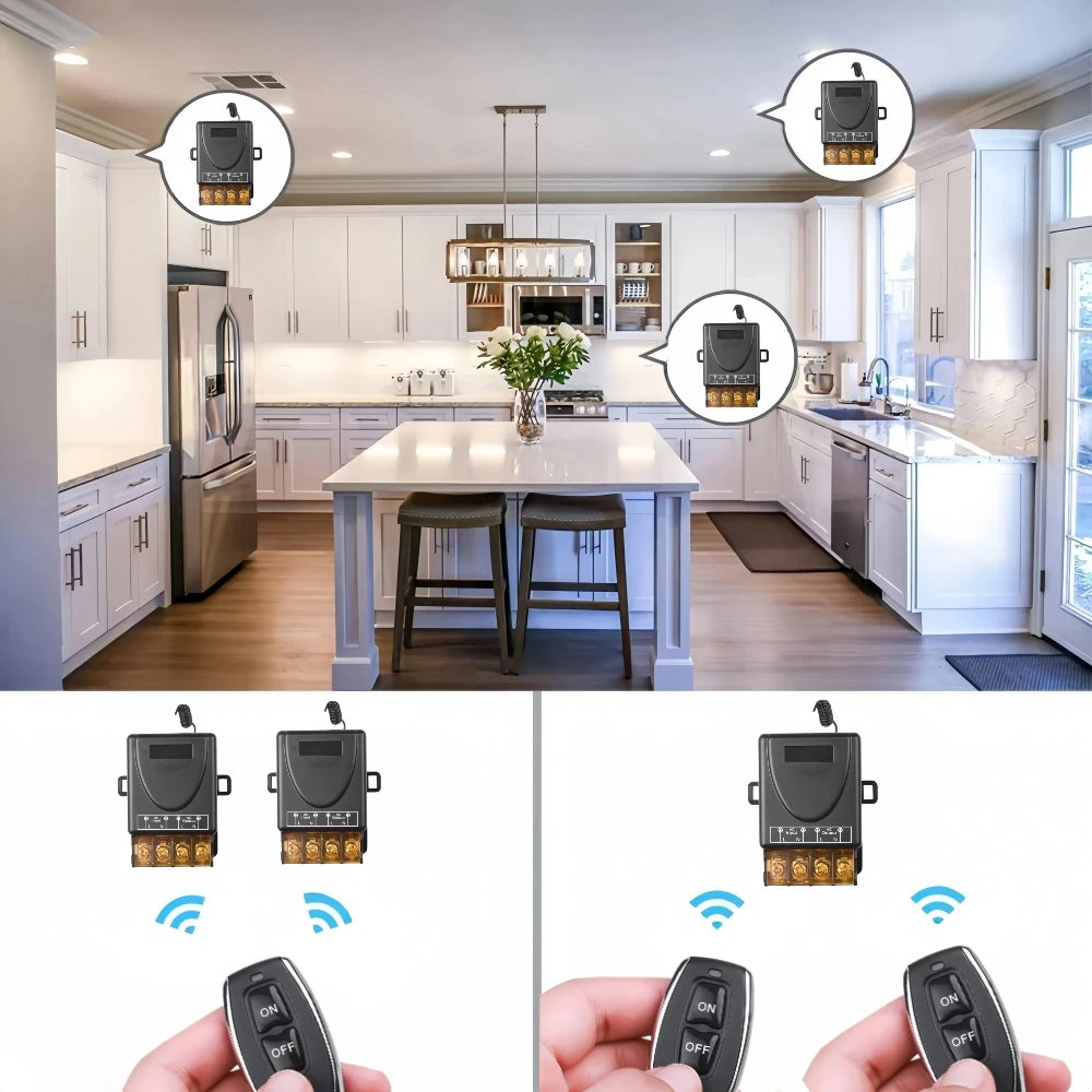 AC 110V 220V 30A Relay Wireless RF Remote Control Switch System RF 433Mhz Transmitter On Off for Water Heaters Ceiling LED Lamp