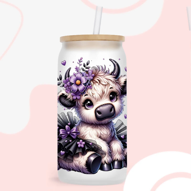 3D UV DTF Transfers Stickers 16oz Cup Wraps Cartoon Animal Yak Printed For DIY Glass Ceramic Metal Leather Etc. D16335