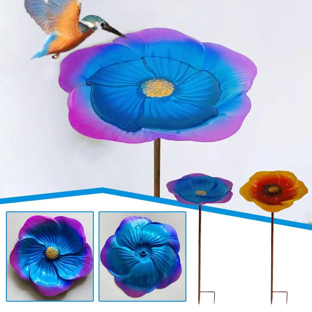 Ground Metal Flower Bird Bath With Shepherd Hook Bird Feeder Bird Garden Courtyard Outdoor Decoration Home Feeding G3T3