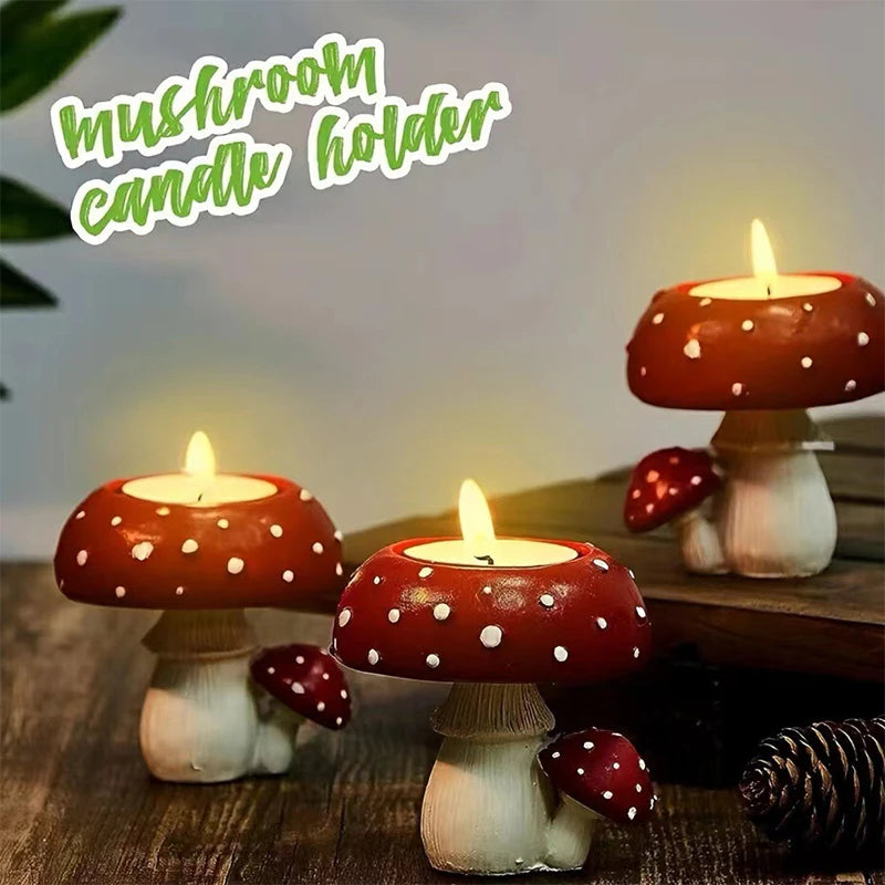 Candlestick Small Mushroom Candle Holder Home Decoration Resin Craft Decoration Creative Table Bedroom Living Room Ornaments