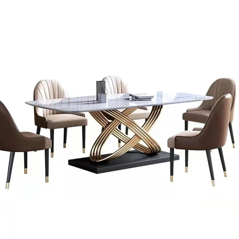 Dining Table Set 6 Chairs Ltalian Luxury Modern Marble Multifunction Set Table and Chairs Garden Steel Mesa De Cozinha Furniture