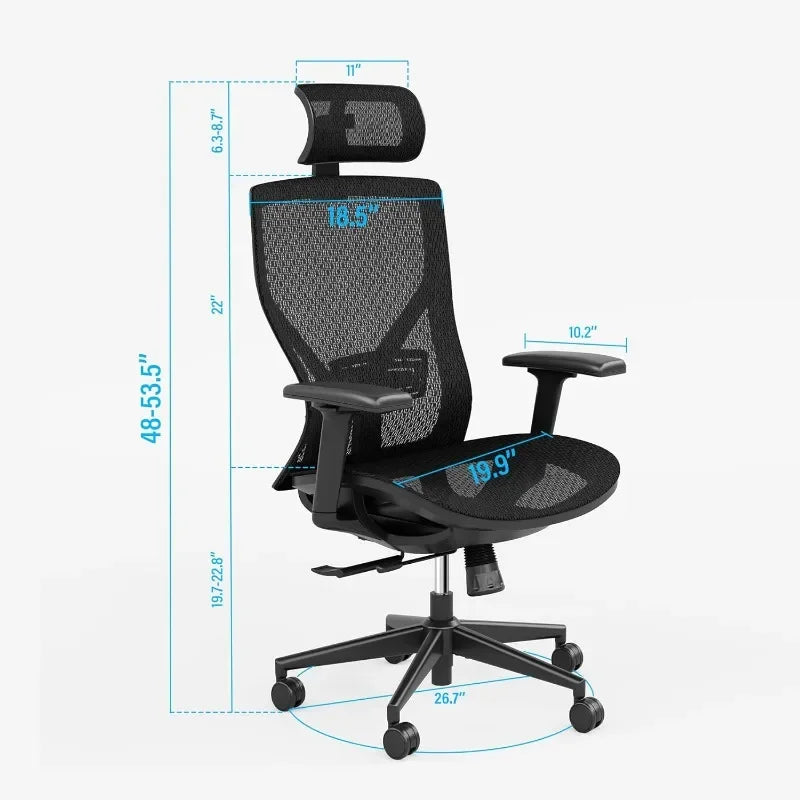 Ergonomic Office Chair with Adjustable Lumbar Support, High-Back Mesh Desk Chair with Sliding Seat