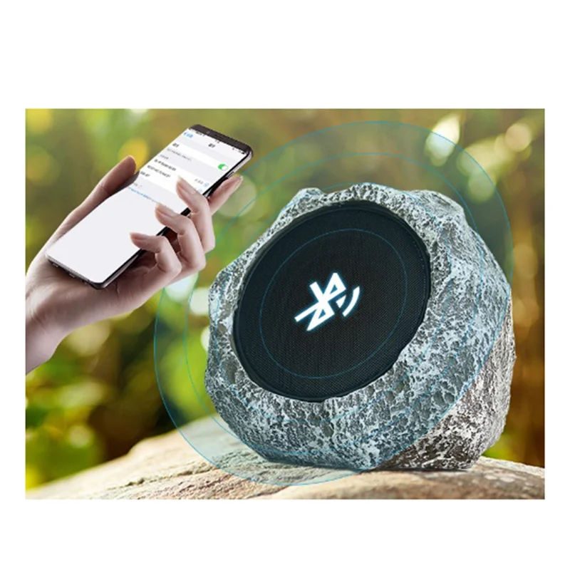 Solar Wireless Bluetooth Speaker-Garden Sound Waterproof Remote Control Analog Stone Rock Speaker Lawn /Show -Brown