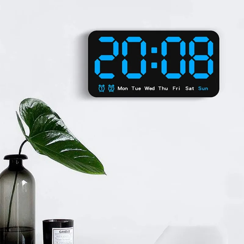 Voice Control Large Digital Wall Clock Temperature Date Week DST Snooze Table Clock 12/24H Dual Alarm Wall-mounted LED Clock