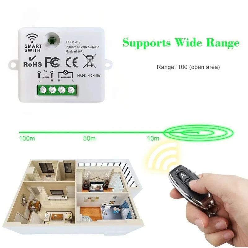 433MHz AC 110V 220V Wireless RF Remote Control Switch 1CH Relay Receiver With ON OFF Transmitter For Led Light Bulb DIY Control