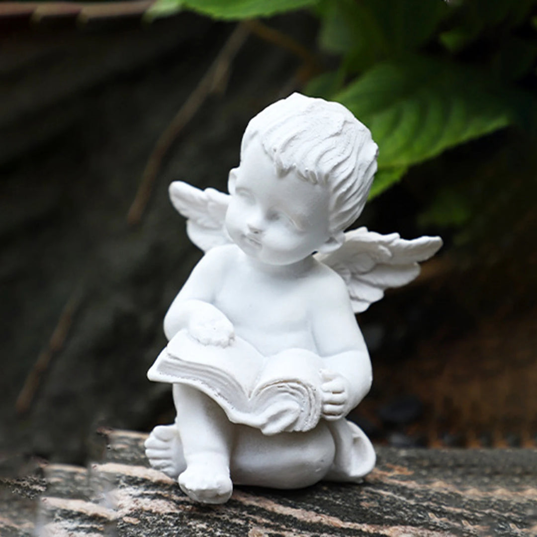 White Resin Praying Angel Flower Girl Figurine Statue Carving Angel Prayer Figurine Statue Cherub Sculpture European Home Decor