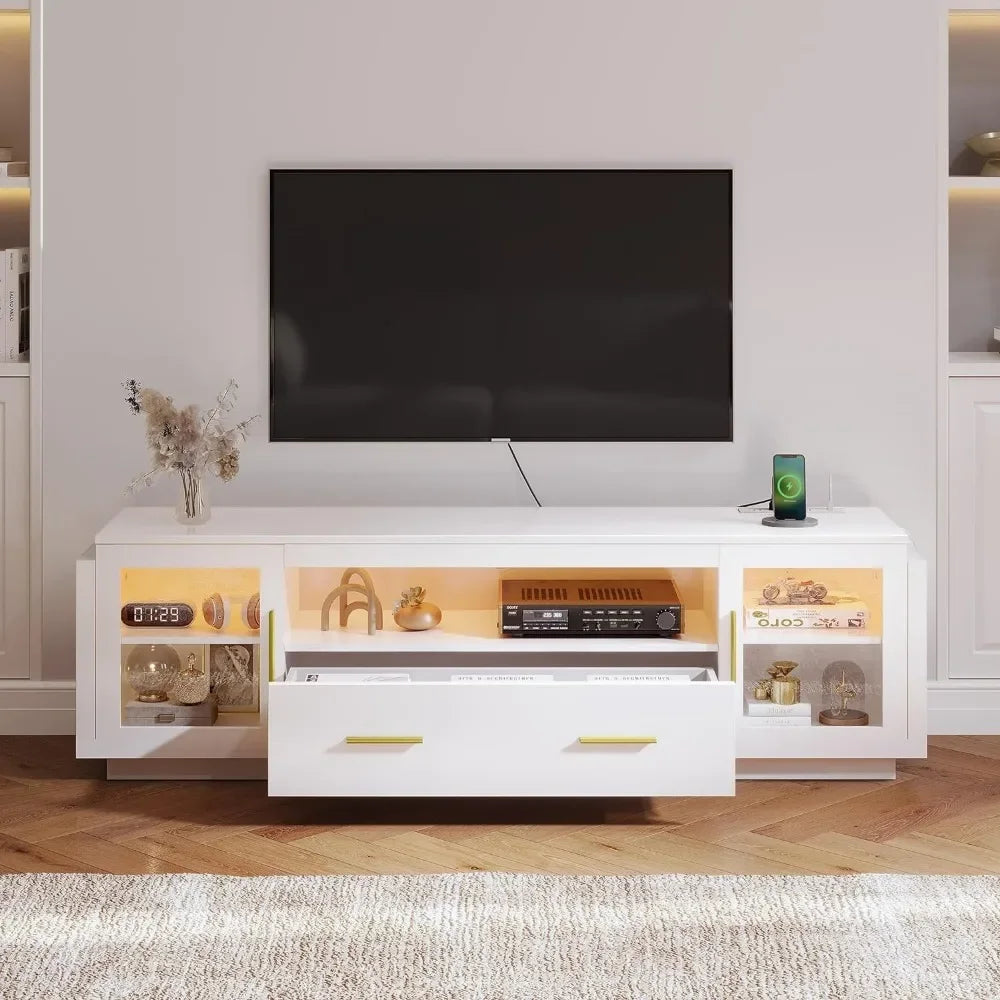 70" LED TV Stand with Power Outlets, Modern Entertainment Center Media Console with Storage Drawers & Cabinets, Ideal TV Stands