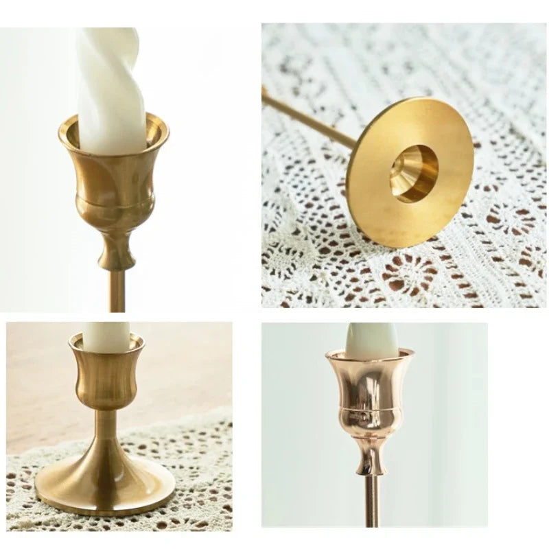 3pc Candlestick Holders Kit Brass Gold Candlestick Set Candle Holders Decorative Candlestick Stand for Wedding Party Dinning