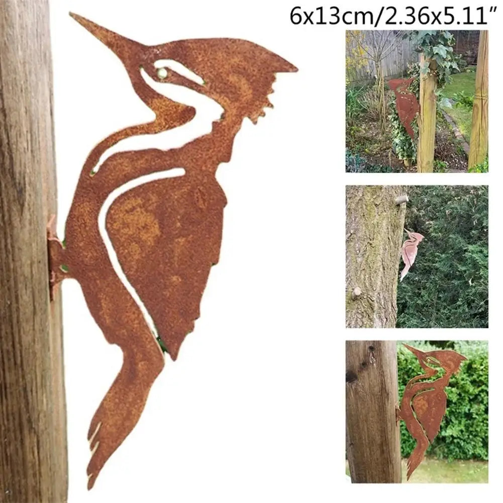 Rusty Metal Bird Silhouettes Garden Fence Decor Woodpecker Robin Country Yard Stake Design Art Gardening Decoration Supplies