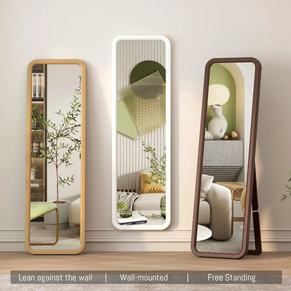 63"×18" Wooden Full Length Mirror, Full Body , Standing Floor , Solid Wood Frame, Stand Up or Wall-Mounted, Dressing for Bedroom