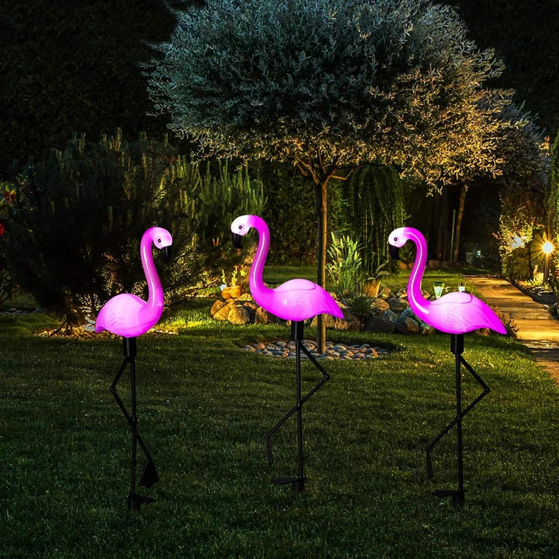 3PCS Outdoor Solar Flamingo Lamp For Your Patio Garden Décor