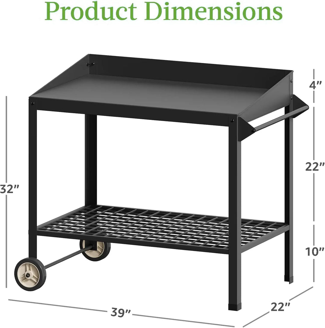 Metal Potting Bench with Wheels Planting Table for Outdoor Gardening Work Benches for Outside Potters Station Weatherproo