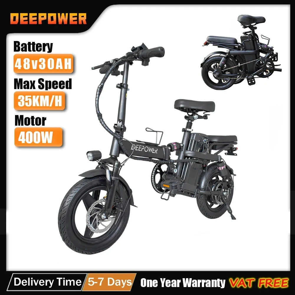 DEEPOWER Mini Foldable Ebike 500W 48V 30AH Removable Battery Multi-shock-absorbing Urban Electric Bicycle Bike for Aldult