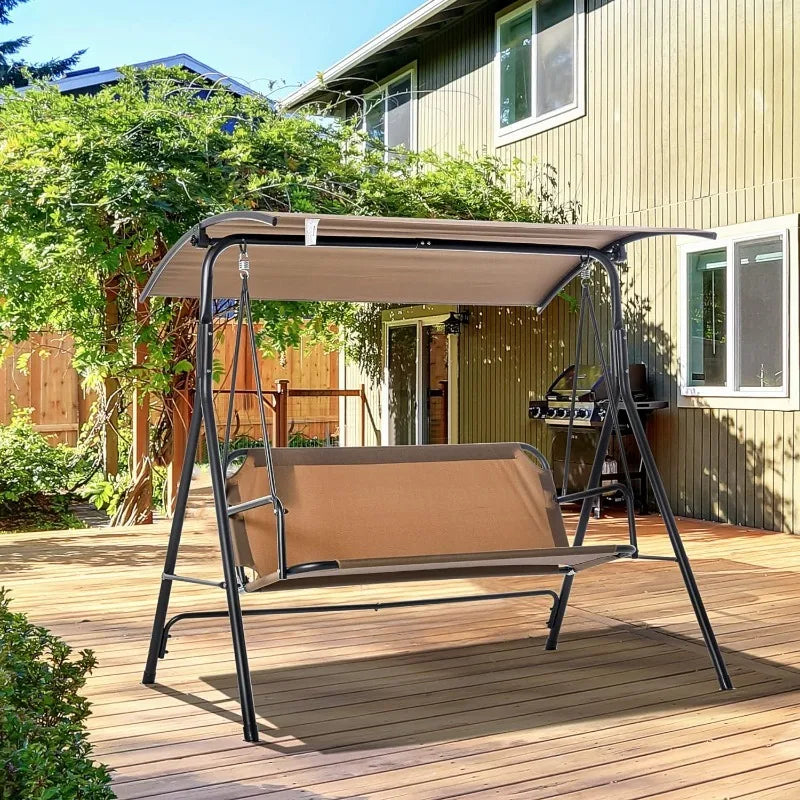 3-Person Porch Swing with Stand for Patio Porch with Adjustable Tilt Canopy and Comfortable Swing Bench-Style Seat, Steel Frame