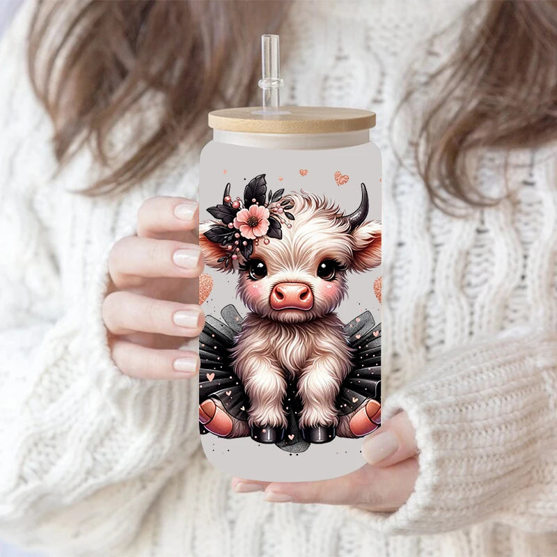 3D UV DTF Transfers Stickers 16oz Cup Wraps Cartoon Animal Yak Printed For DIY Glass Ceramic Metal Leather Etc. D16335