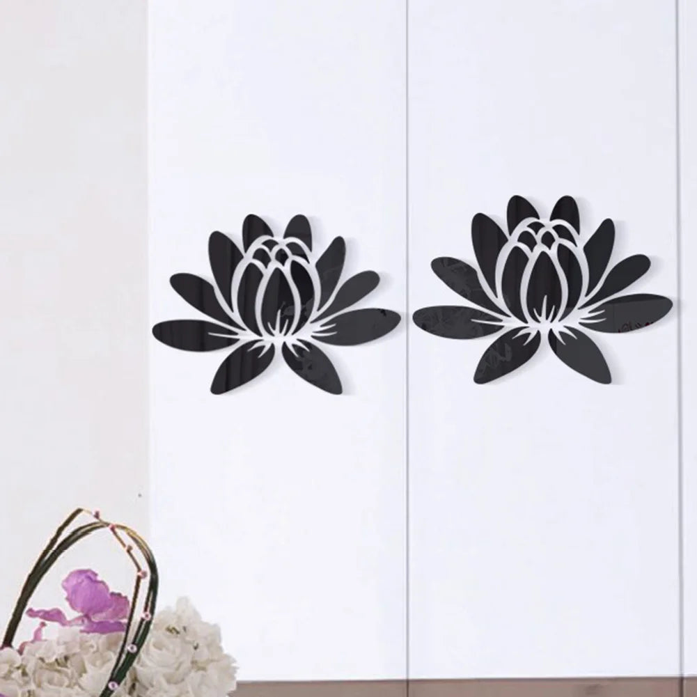 3D Lotus Flower Mirror Wall Sticker, Removable Acrylic Art Mural For Wall Décor