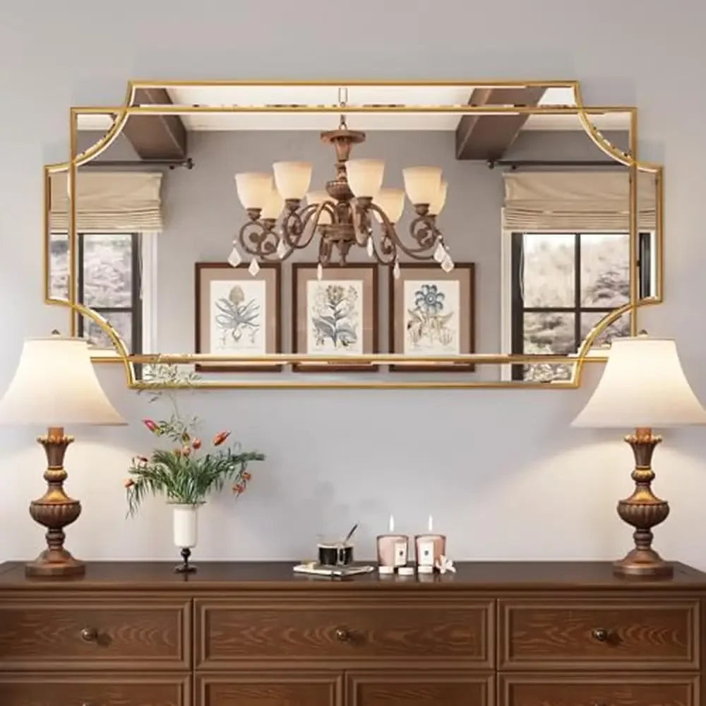 Large Gold Foil Traditional Wall Mirror 24"x48" Unique Design Beveled Full Length Mirror Home Decor Gift Women Bedroom Living