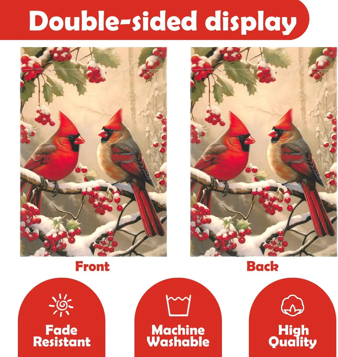 Winter Cardinal Garden Flag 12 x 18 Cardinal Pair Vertical Double Sided Yard Flags For Outside Decorations