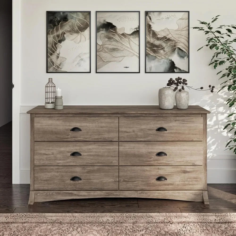 Bedroom Furniture: Double Dresser for Your Bedroom, 6-Drawer Wide Chest of Drawers,