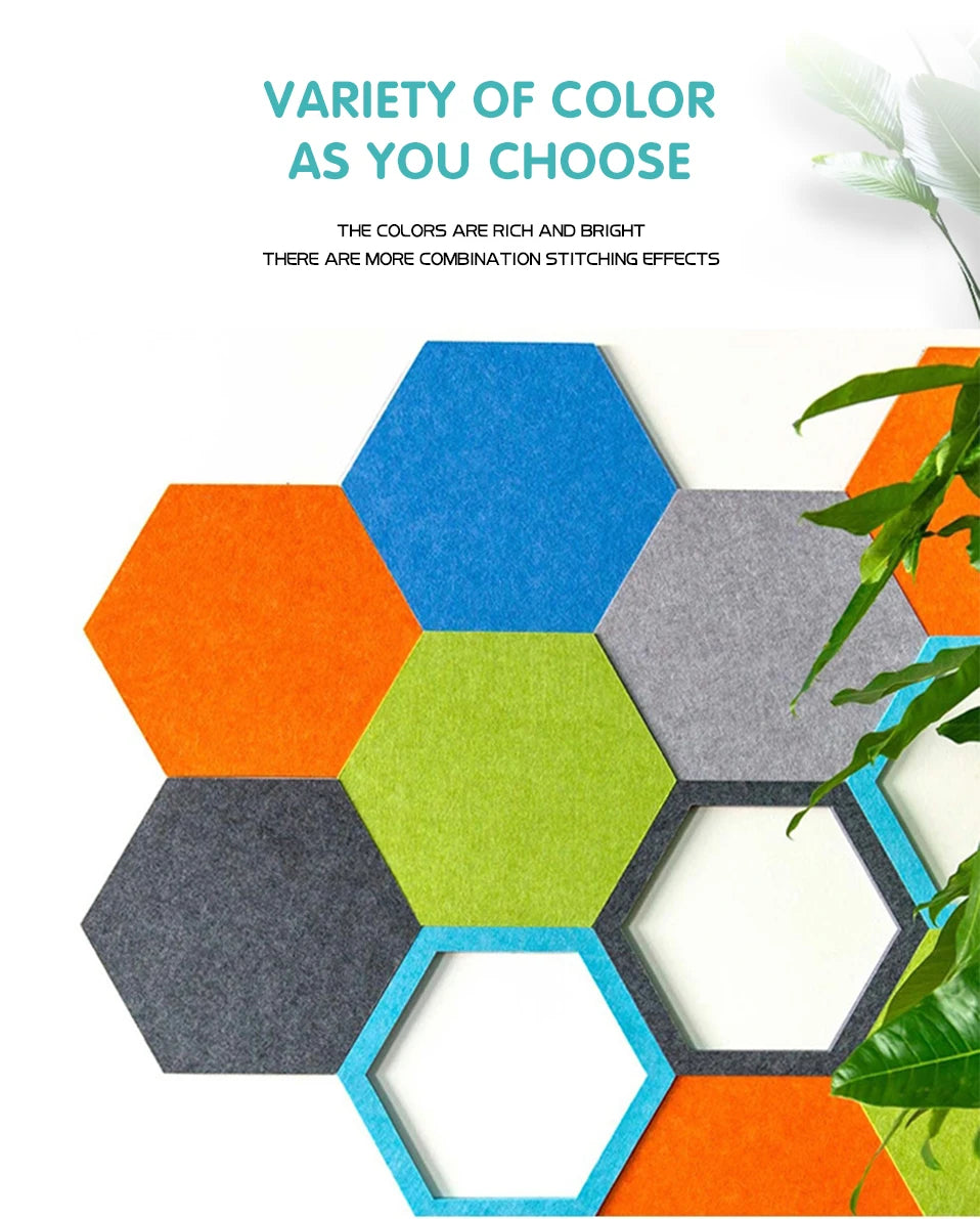 6Pcs Hexagon Polyester Wall Panels Soundproofing Sound Proof Self-adhesive Acoustic Panel Office Esports Room Nursery Wall Decor