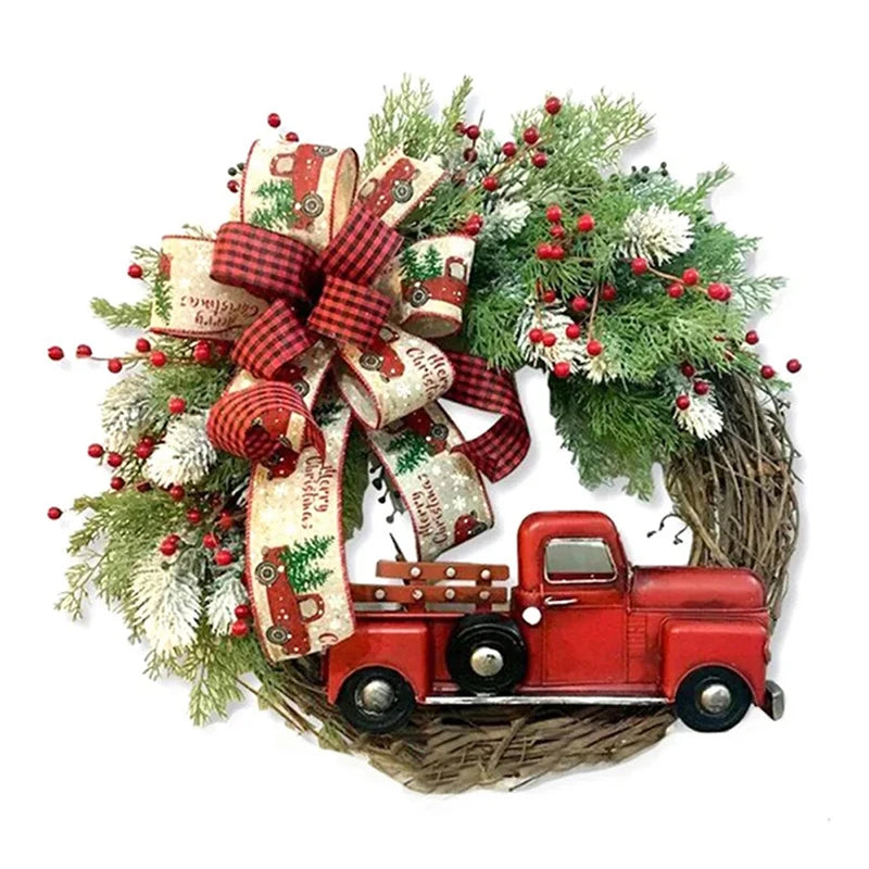 Christmas Wreath 135cm Winter Christmas Artificial Eucalyptus With Red Berries And Bow Red Truck Christmas Reefs