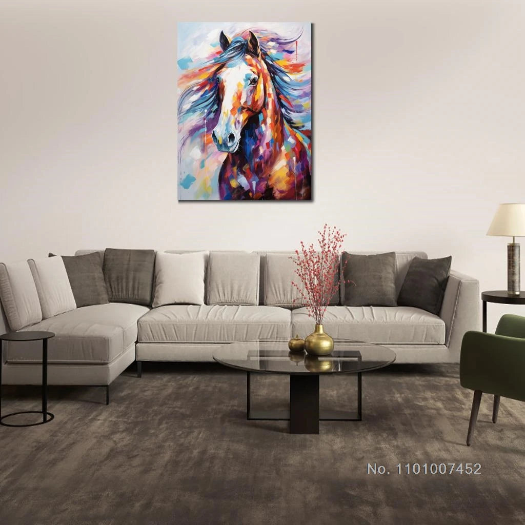 Watercolors Horse Canvas Picture Wall Art Colorful Horses Painting HD Printed Artwork Animal Posters Modern Bedroom Hotel Decor