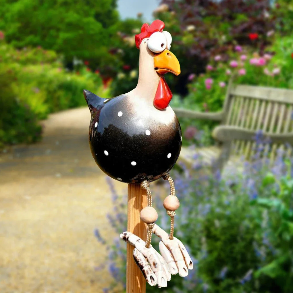 Funny Big Eyed Chicken Long Foot Resin Crafts Statues Statue Wooden Stake Decoration Hen Sculptures Garden Fence Art Supplies