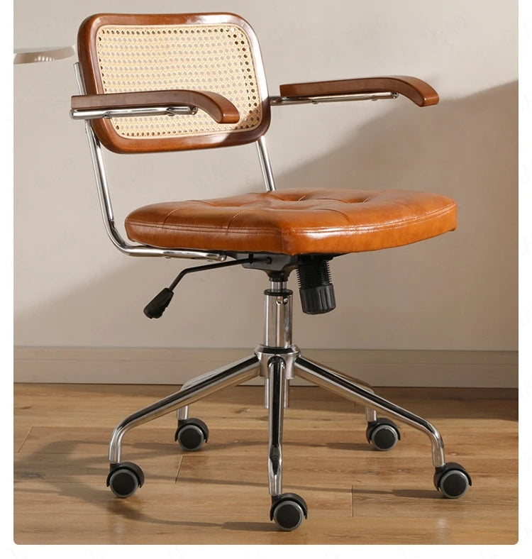 Retro rotating chair Rattan computer office chair Japanese comfortable storage study desk seat breathable armrest rattan chair