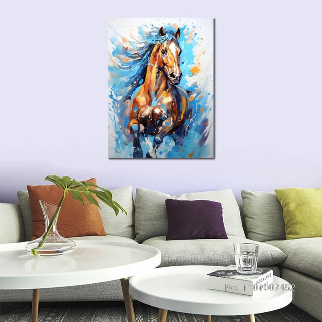 Watercolors Horse Canvas Picture Wall Art Colorful Horses Painting HD Printed Artwork Animal Posters Modern Bedroom Hotel Decor