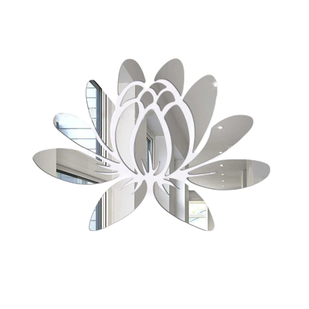 3D Lotus Flower Mirror Wall Sticker, Removable Acrylic Art Mural For Wall Décor