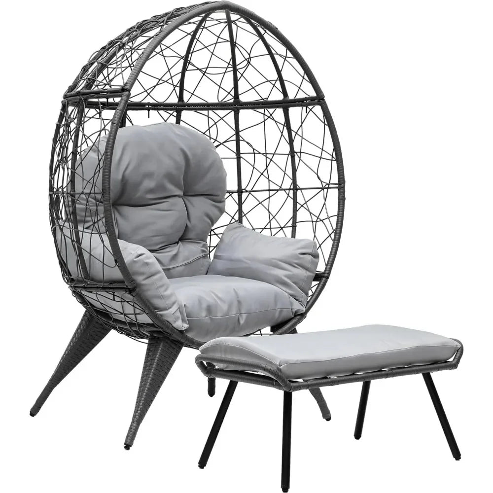 Outdoor Egg Chair with Stand  with Cushion Wicker Chair PE Rattan Chair Footrest Included for Patio, Garden, Backyard, Porch