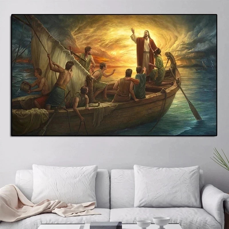 Famous Classical Christian God Canvas Painting Jesus Herding The Sheep Posters and Prints Wall Art Picture for Living Room Decor