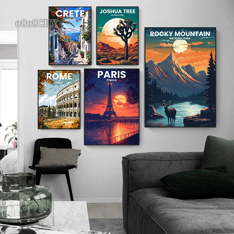 Beautiful Travel City Posters and Prints Canvas Painting World Famous Scenic Spots Mural Modern Home Living Room Wall Art Decor