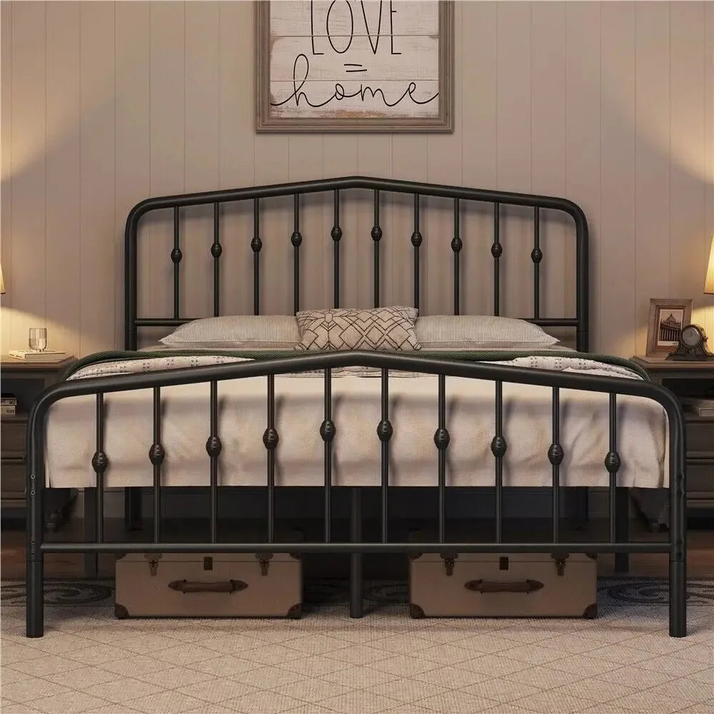 Twin/Full/Queen Bed Frames Metal Platform Bed with Arched Headboard/Footboard,Black/White/Antique Gold