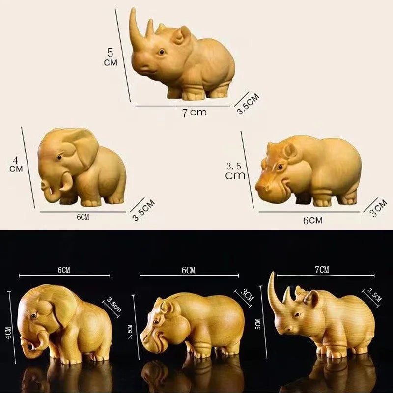 Manual Wood Carving Wooden Product Rhino Hippo Elephant Room Home decor Car Ornaments Decoration Sculptures & Figurines Kawaii