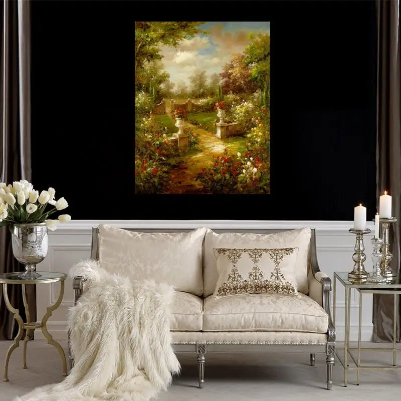 Handmade Beautiful Canvas Art Oil Paintings Garden Landscape Rose Promenade Italian Impressionist Modern Artwork for Wall Decor