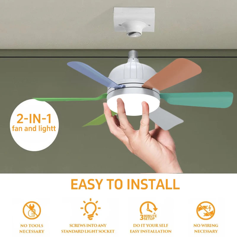 40W Socket Fan Light bombilla con ventilador de techo Smart Remote Control Ceiling Led  Bulb E27 Lamp For Bedroom Living Room