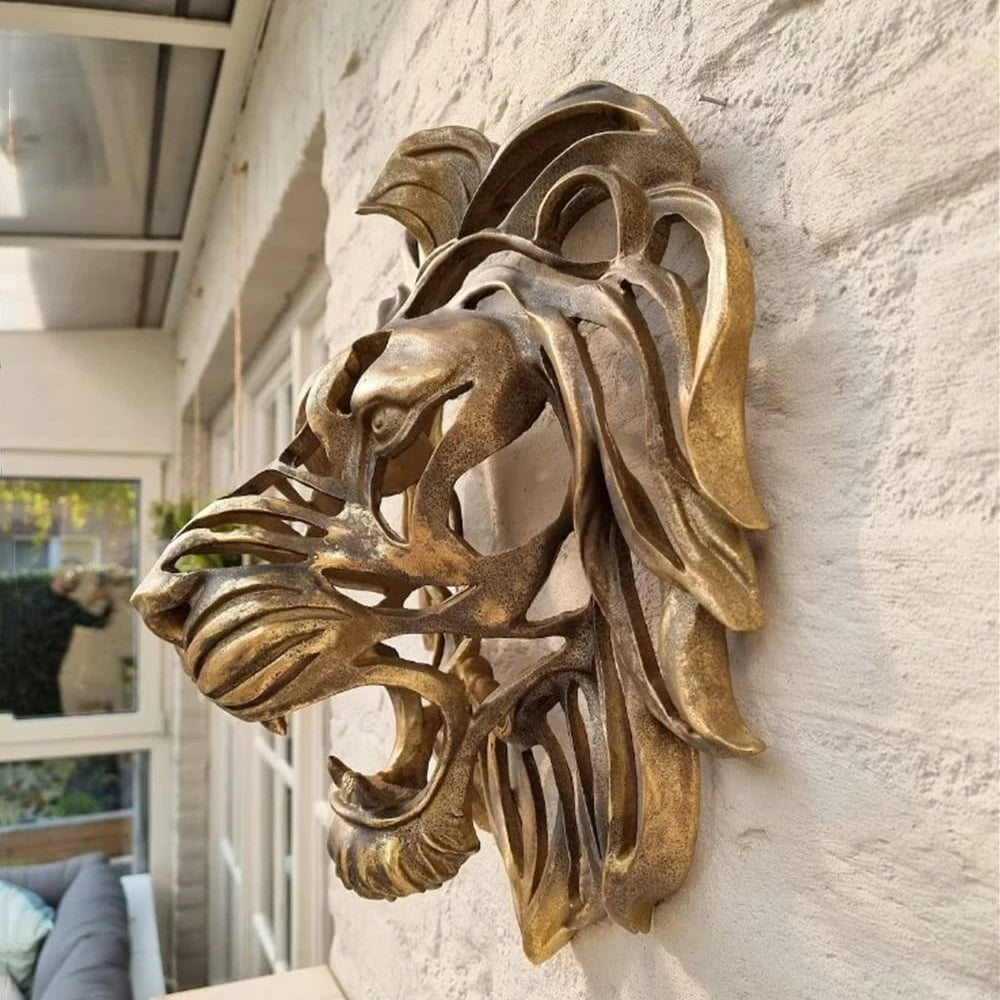 Rare Find-Large Lion Head Wall Mounted Art Sculpture Gold Resin Lion Head Art Wall Luxury Decor Kitchen Wall Bedroom dropshippin