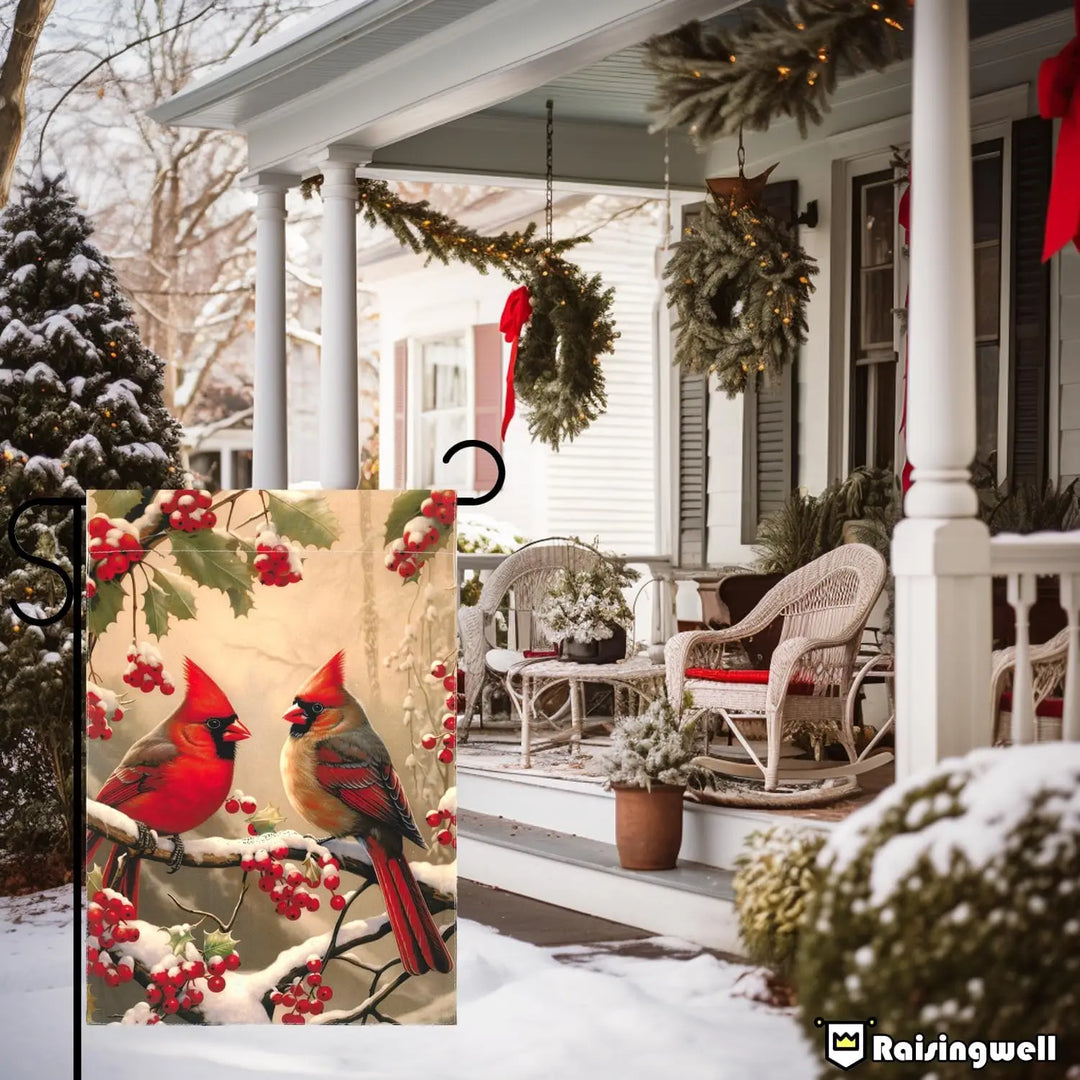 Winter Cardinal Garden Flag 12 x 18 Cardinal Pair Vertical Double Sided Yard Flags For Outside Decorations