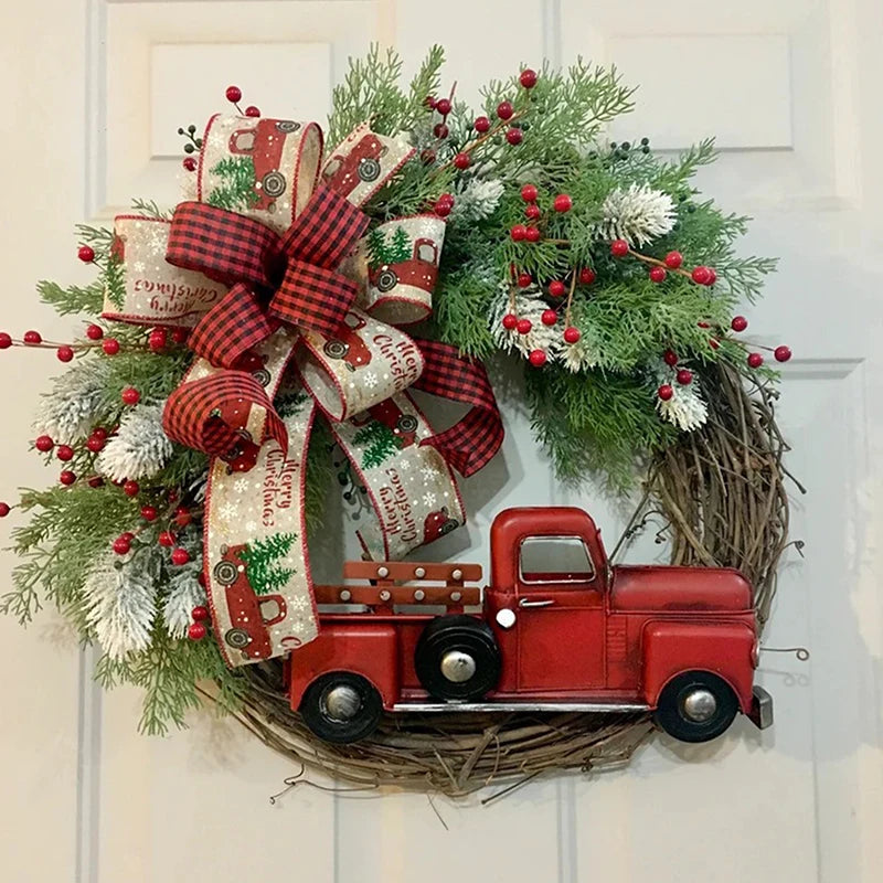 Christmas Wreath 135cm Winter Christmas Artificial Eucalyptus With Red Berries And Bow Red Truck Christmas Reefs