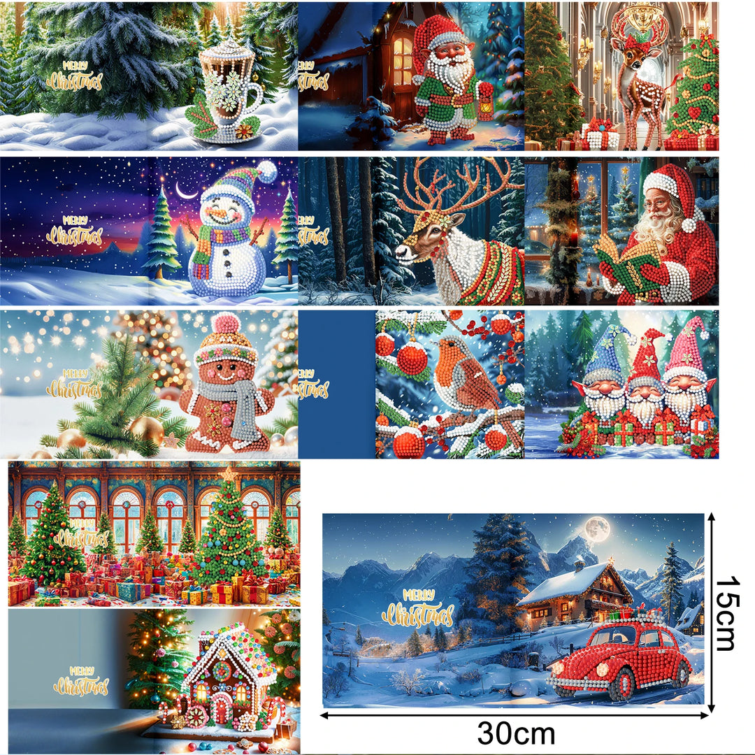 12pcs/Set DIY Diamond Painting Nouveaute 2024 Christmas Cards Christmas Collections Festival Cards For Adult Children DIY Gift