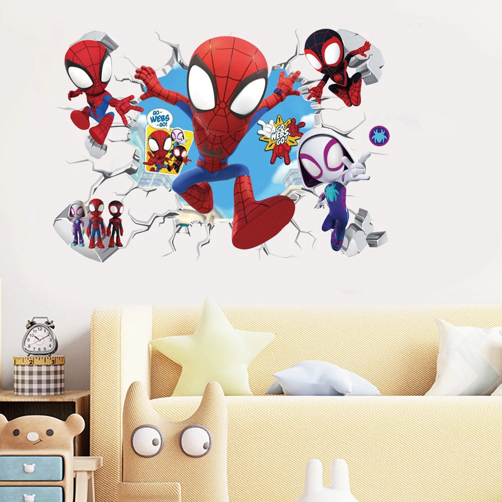 Cute mini Spiderman Super Heroes Wall Stickers For Kids Room Decoration Home Bedroom PVC Decor Cartoon Movie Mural Art Decals