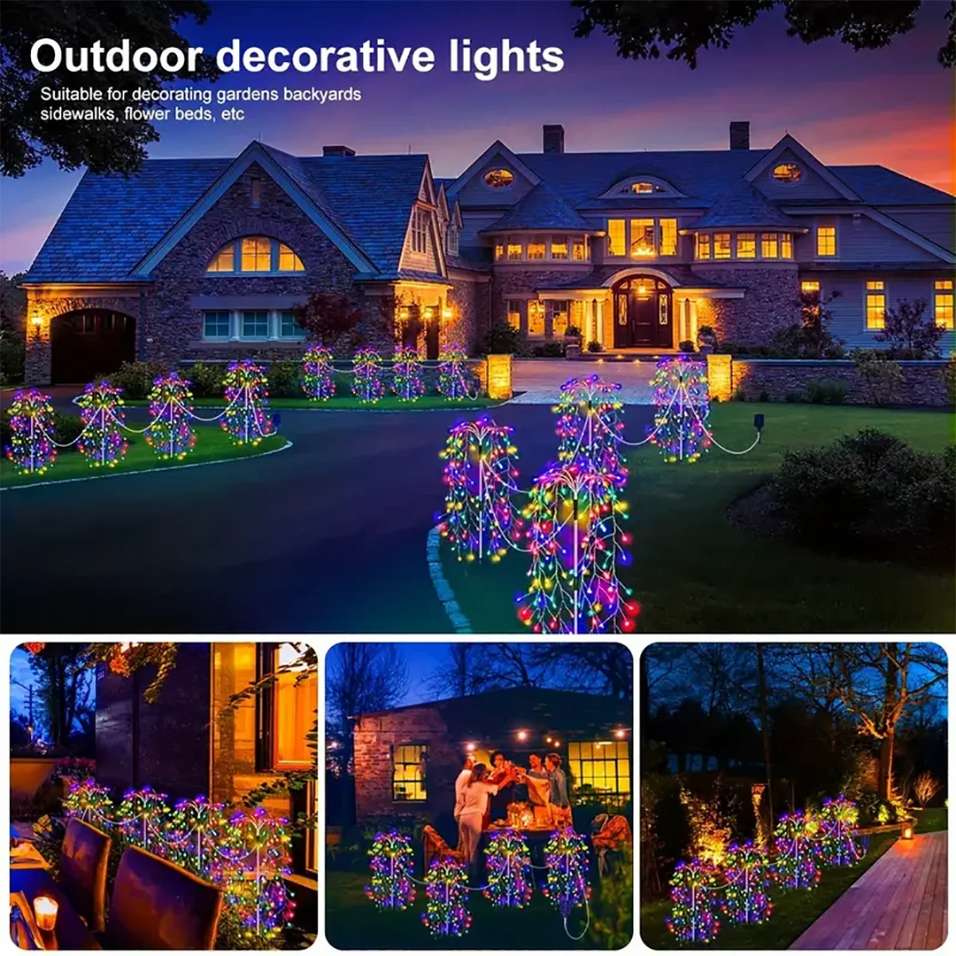 4Pack 680LED Christmas Solar Firecracker Fireworks Lights Outdoor Yard Lawn Garden Decorative Light Party Landscape Lighting