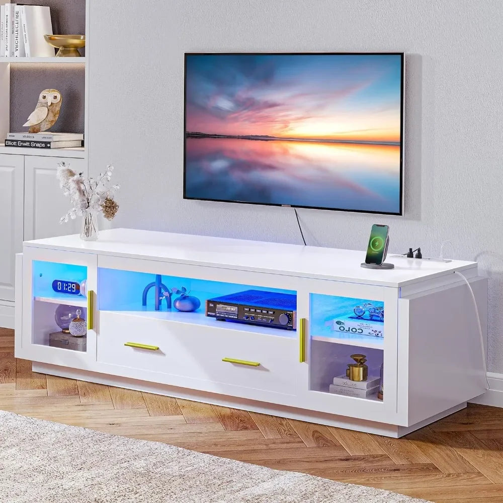 70" LED TV Stand with Power Outlets, Modern Entertainment Center Media Console with Storage Drawers & Cabinets, Ideal TV Stands