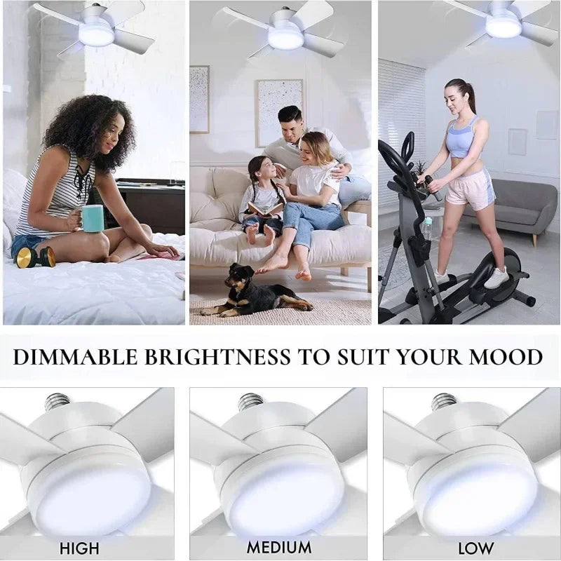 30W Ceiling Fan Led Light E27 Socket Fan With Smart Remote Control 1000Lm 5000K Bulb Fan Lamp For Bedroom Living Room