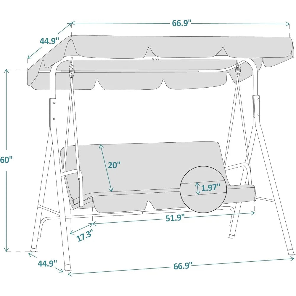 3-Person Outdoor Patio Swing Chair, Convertible Canopy Hanging Swing Glider Lounge Chair, Removable Cushions