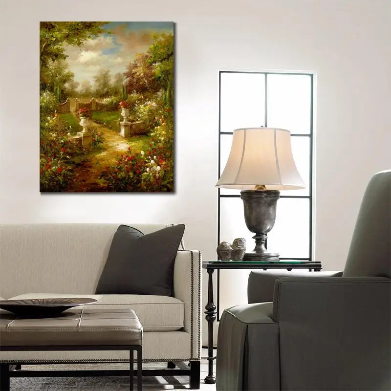 Handmade Beautiful Canvas Art Oil Paintings Garden Landscape Rose Promenade Italian Impressionist Modern Artwork for Wall Decor