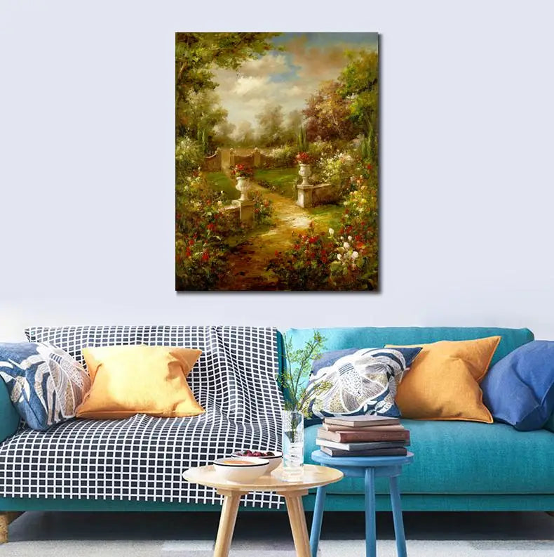 Handmade Beautiful Canvas Art Oil Paintings Garden Landscape Rose Promenade Italian Impressionist Modern Artwork for Wall Decor